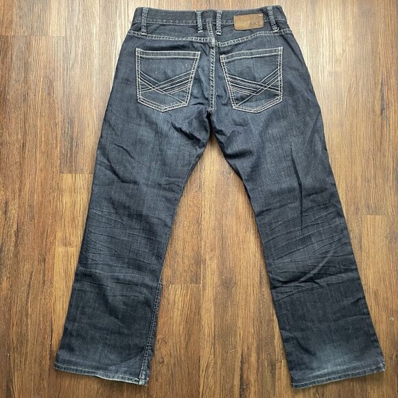 BKE Jeans Mens 30S Blue Carter Straight Western Denim Buckle Stretch Dark Wash - Picture 2 of 10